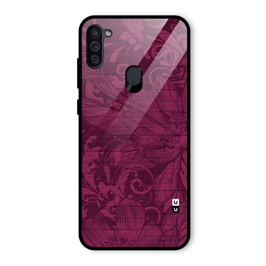Magenta Floral Pattern Glass Back Case for Galaxy M11