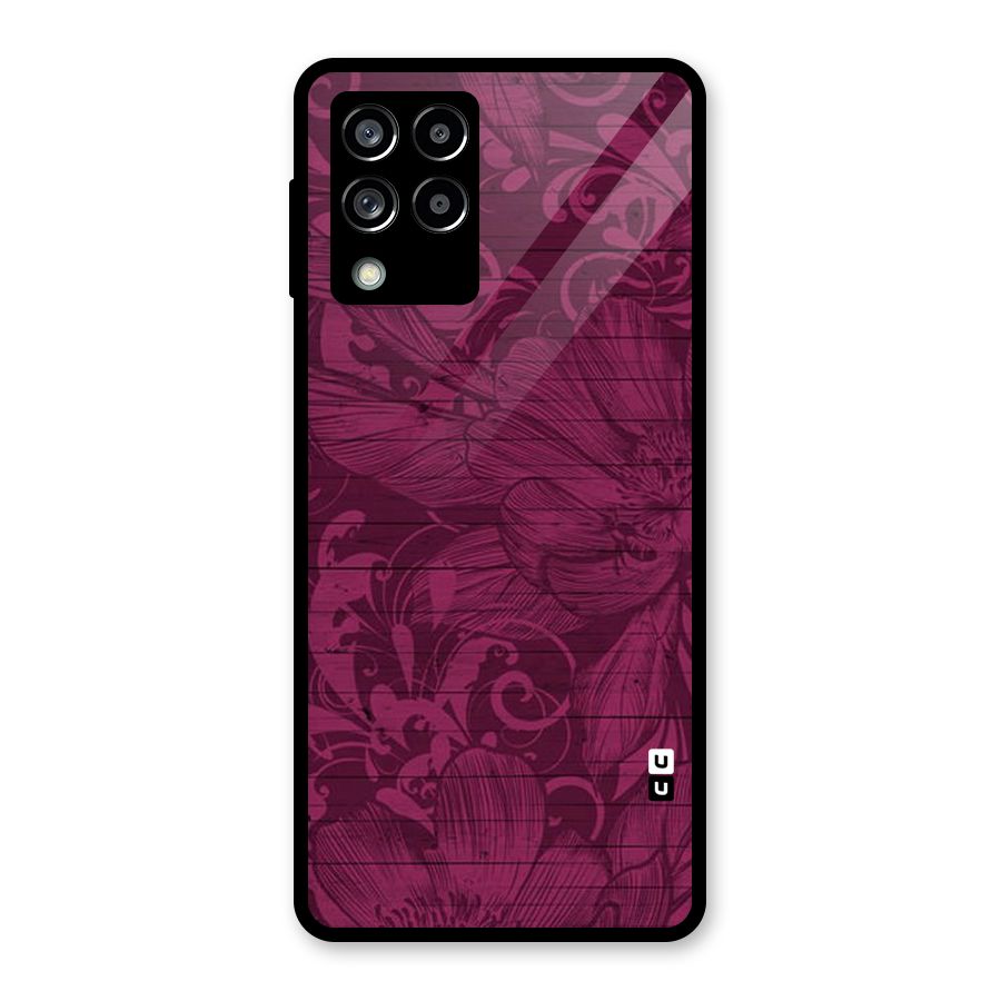 Magenta Floral Pattern Glass Back Case for Galaxy M53 5G