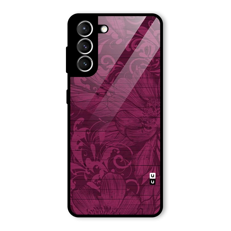 Magenta Floral Pattern Glass Back Case for Galaxy S21 5G