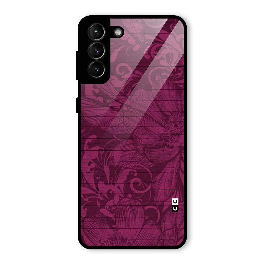 Magenta Floral Pattern Glass Back Case for Galaxy S21 Plus