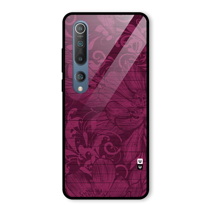 Magenta Floral Pattern Glass Back Case for Mi 10
