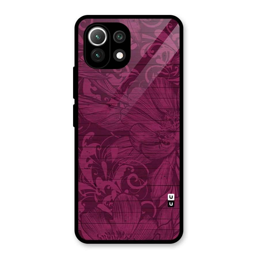 Magenta Floral Pattern Glass Back Case for Mi 11 Lite NE 5G