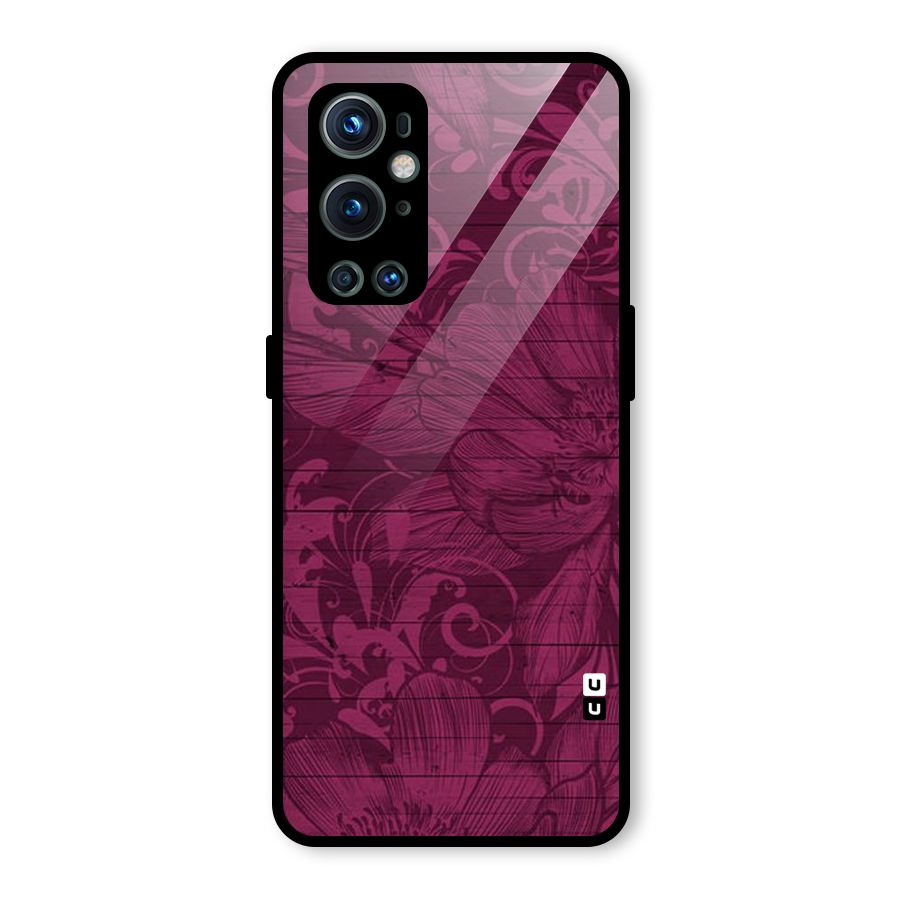 Magenta Floral Pattern Glass Back Case for OnePlus 9 Pro