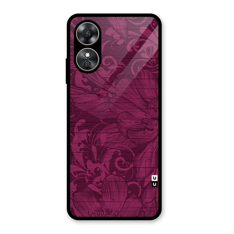 Magenta Floral Pattern Glass Back Case for Oppo A17