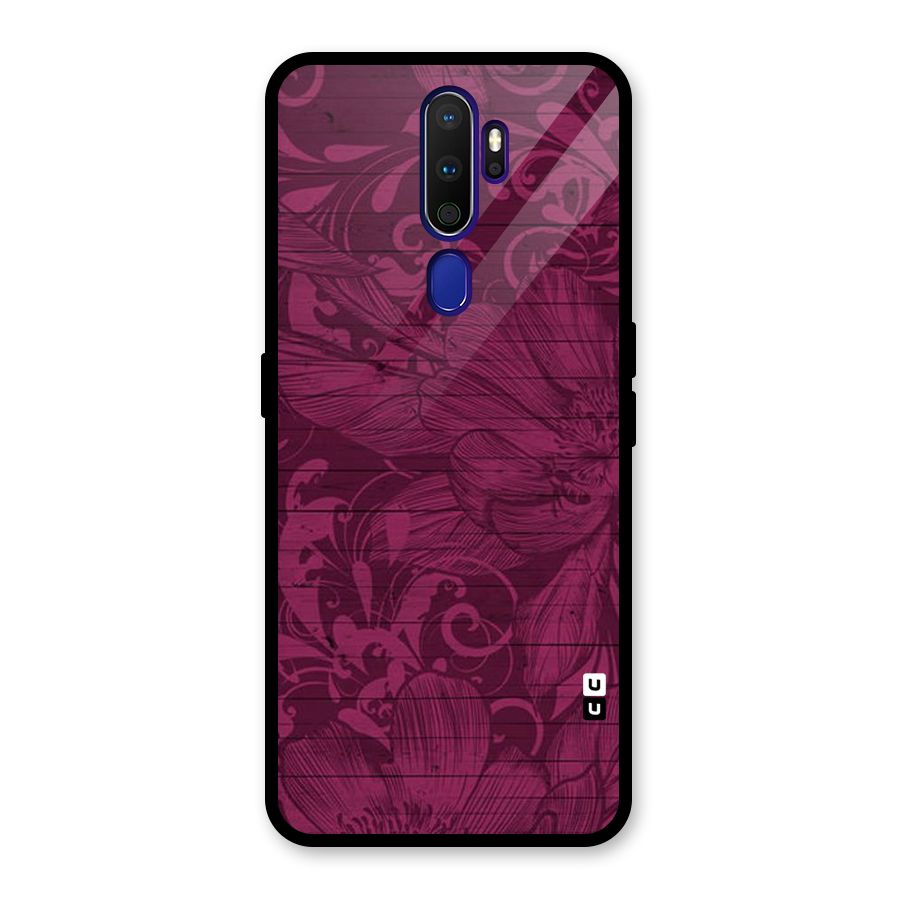 Magenta Floral Pattern Glass Back Case for Oppo A9 (2020)