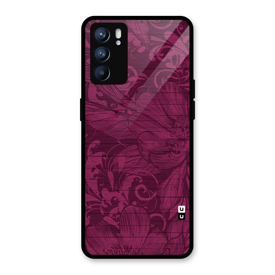 Magenta Floral Pattern Glass Back Case for Oppo Reno6 5G