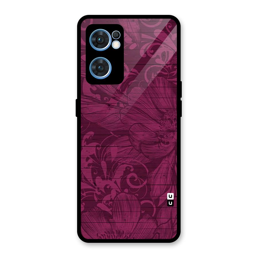 Magenta Floral Pattern Glass Back Case for Oppo Reno7 5G