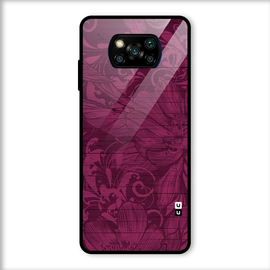 Magenta Floral Pattern Glass Back Case for Poco X3