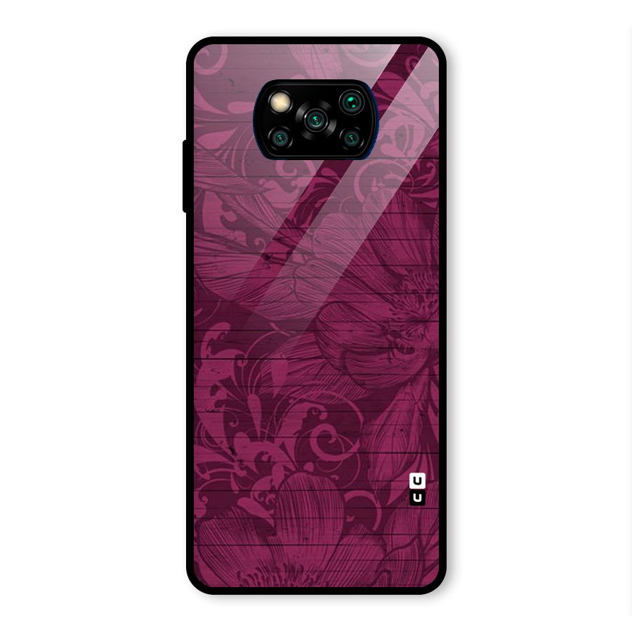 Magenta Floral Pattern Glass Back Case for Poco X3 Pro