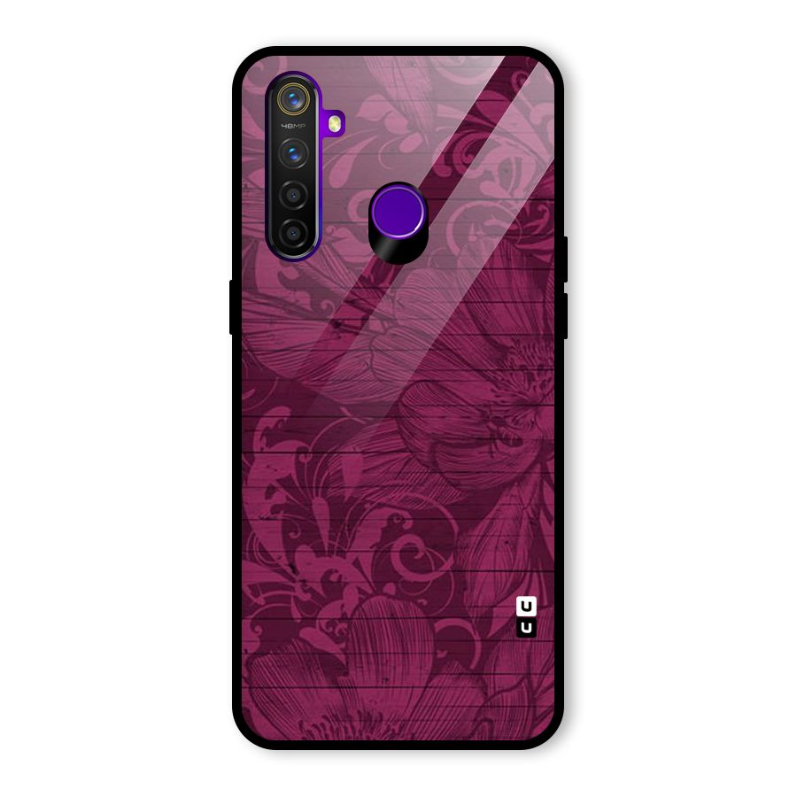 Magenta Floral Pattern Glass Back Case for Realme 5 Pro