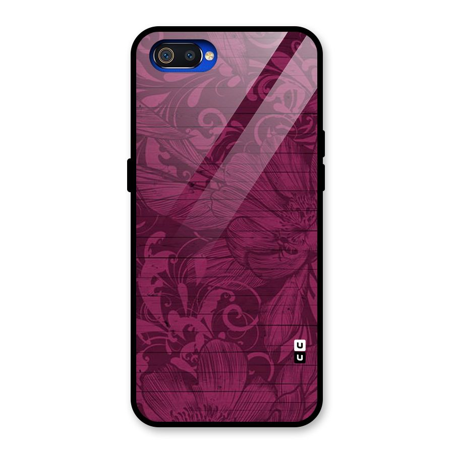 Magenta Floral Pattern Glass Back Case for Realme C2
