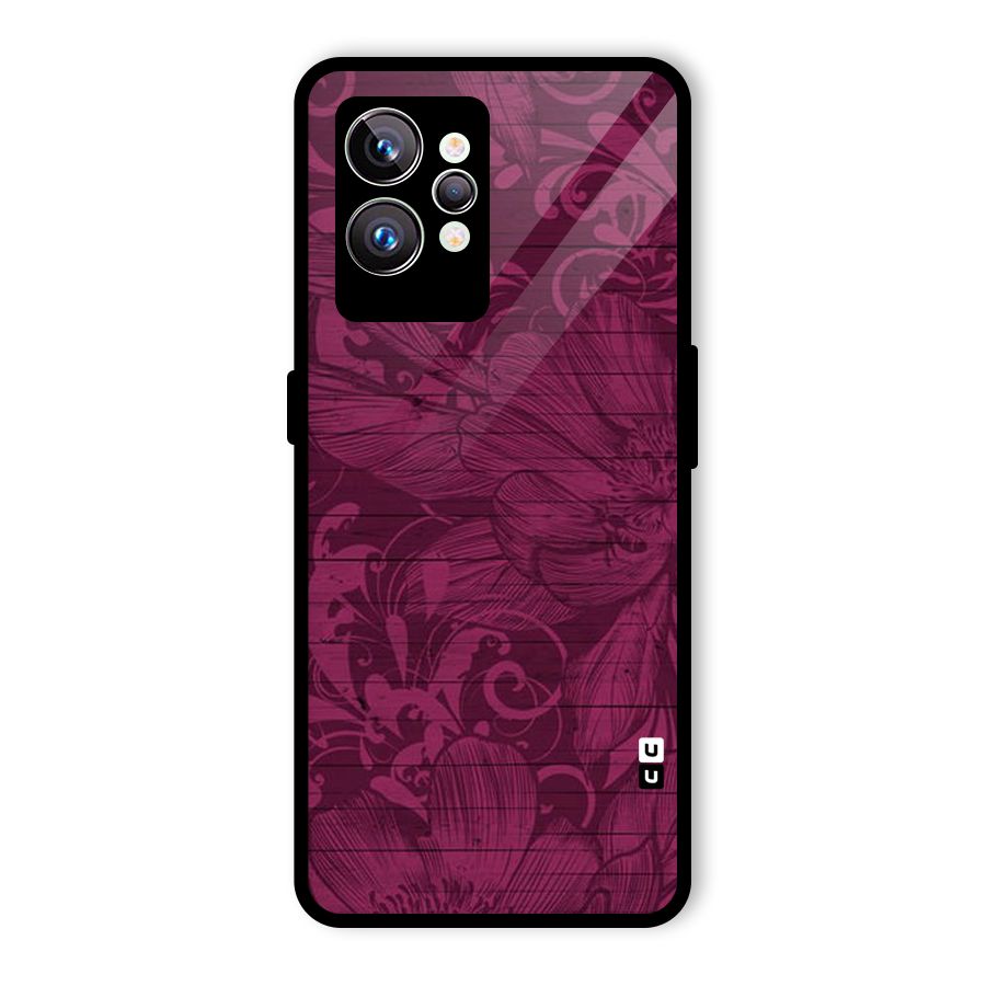 Magenta Floral Pattern Glass Back Case for Realme GT2 Pro