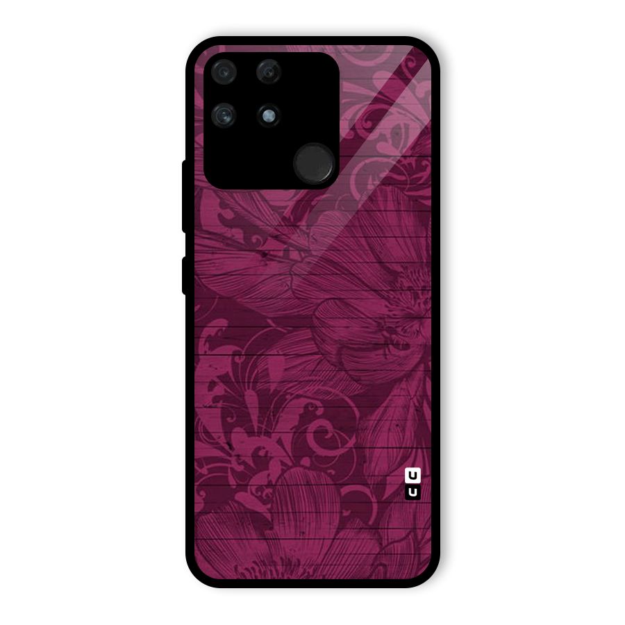 Magenta Floral Pattern Glass Back Case for Realme Narzo 50A