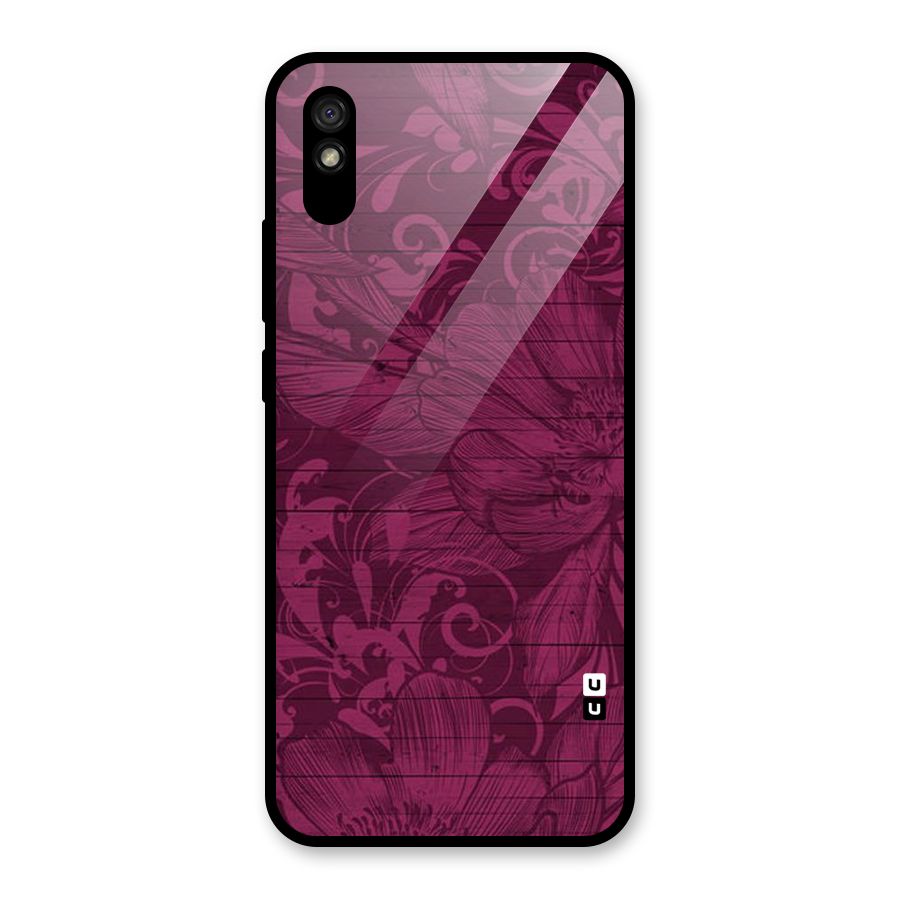 Magenta Floral Pattern Glass Back Case for Redmi 9A
