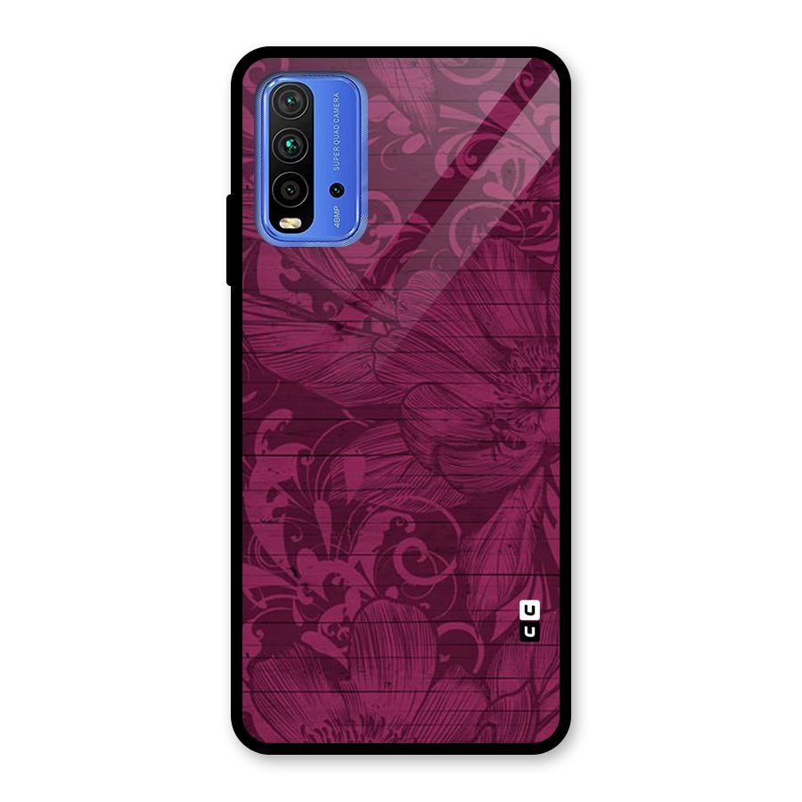 Magenta Floral Pattern Glass Back Case for Redmi 9 Power