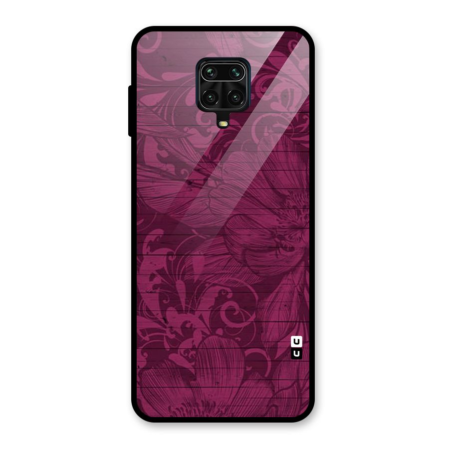 Magenta Floral Pattern Glass Back Case for Redmi Note 9 Pro