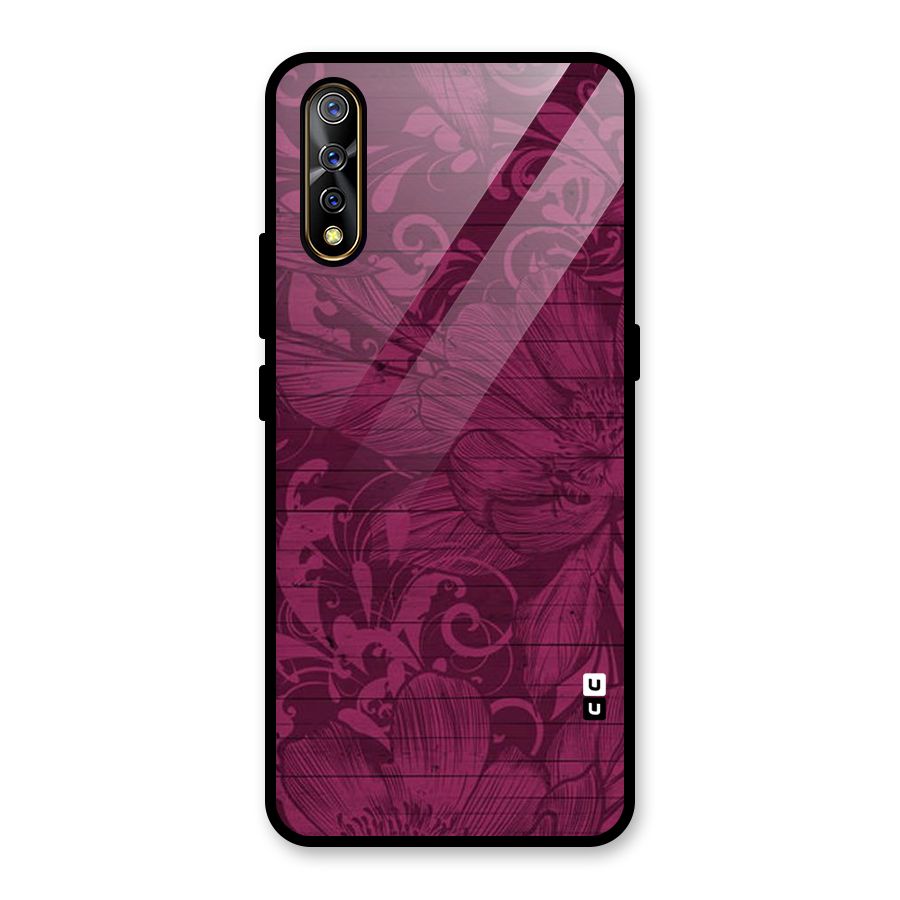 Magenta Floral Pattern Glass Back Case for Vivo S1