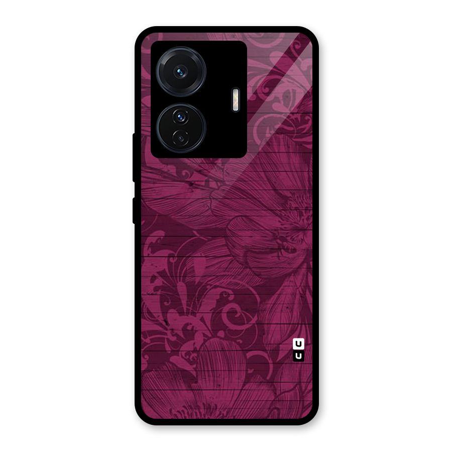 Magenta Floral Pattern Glass Back Case for Vivo T1 Pro