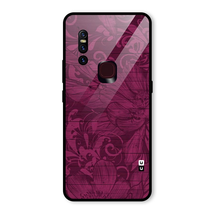 Magenta Floral Pattern Glass Back Case for Vivo V15