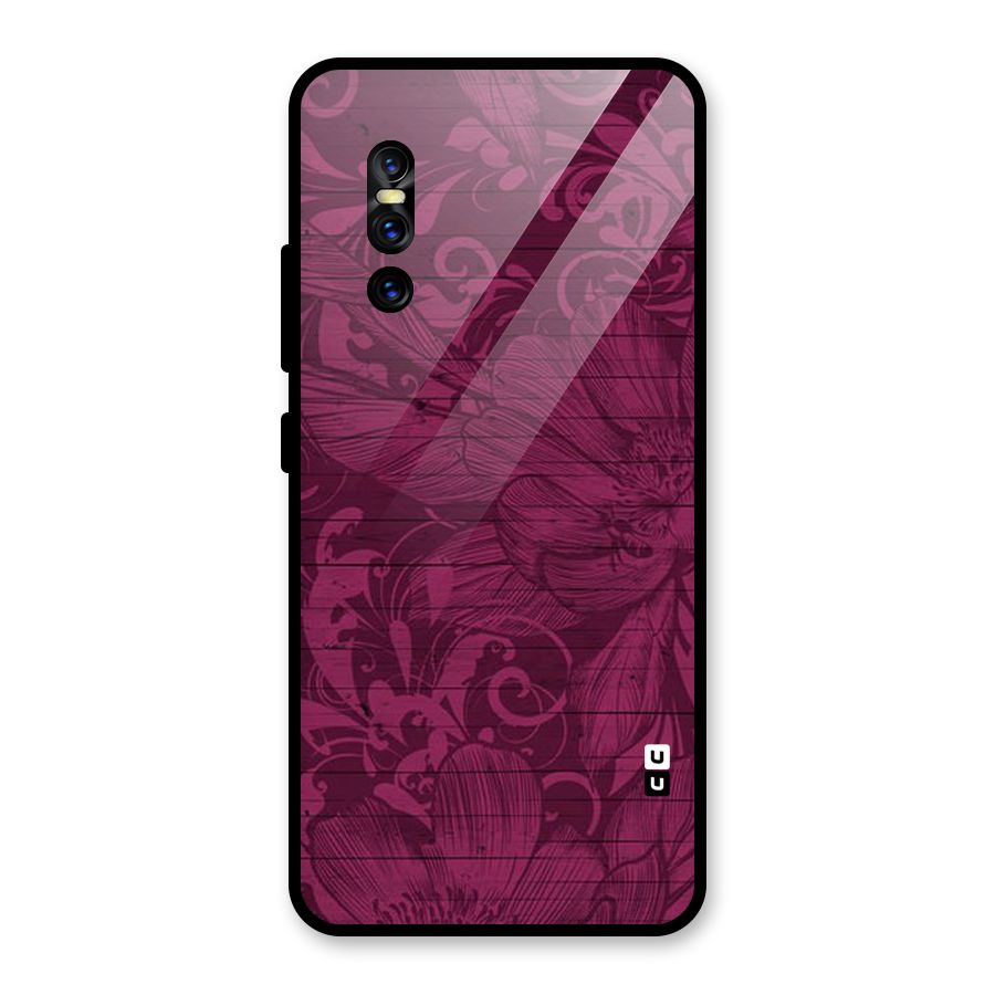 Magenta Floral Pattern Glass Back Case for Vivo V15 Pro