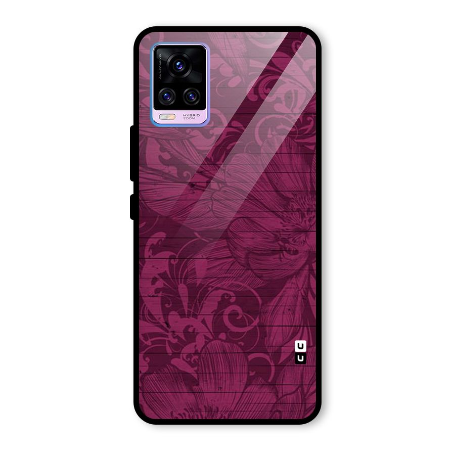 Magenta Floral Pattern Glass Back Case for Vivo V20 Pro