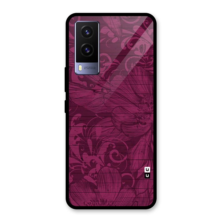 Magenta Floral Pattern Glass Back Case for Vivo V21e 5G