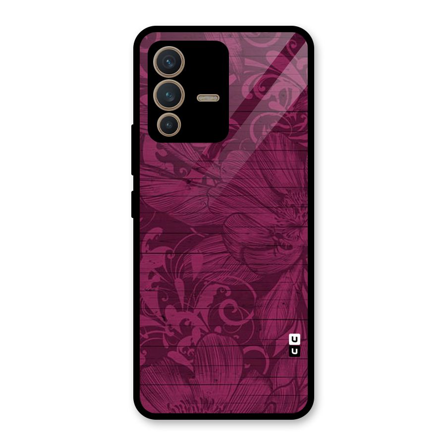 Magenta Floral Pattern Glass Back Case for Vivo V23 5G