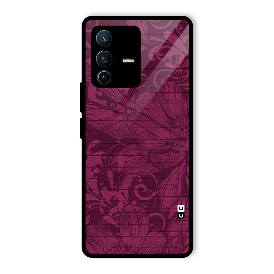 Magenta Floral Pattern Glass Back Case for Vivo V23 Pro