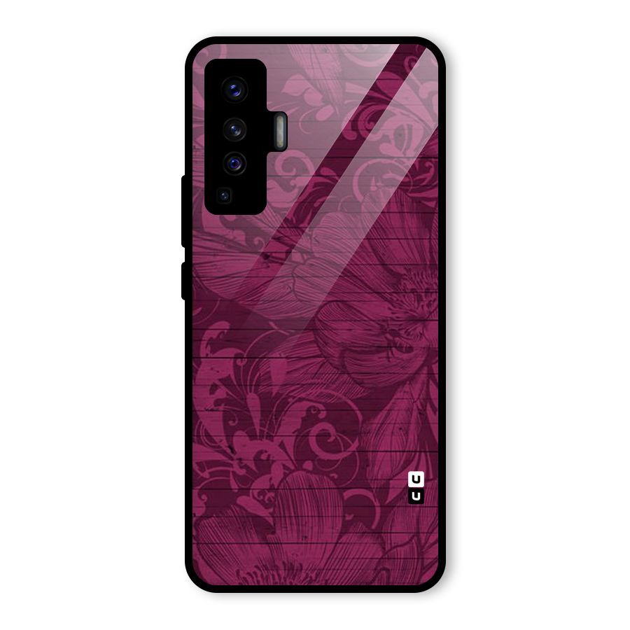 Magenta Floral Pattern Glass Back Case for Vivo X50