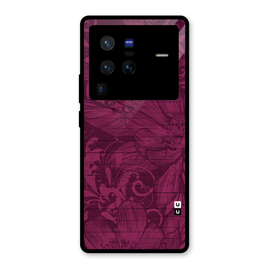 Magenta Floral Pattern Glass Back Case for Vivo X80 Pro