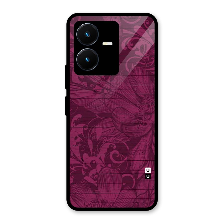 Magenta Floral Pattern Glass Back Case for Vivo Y22