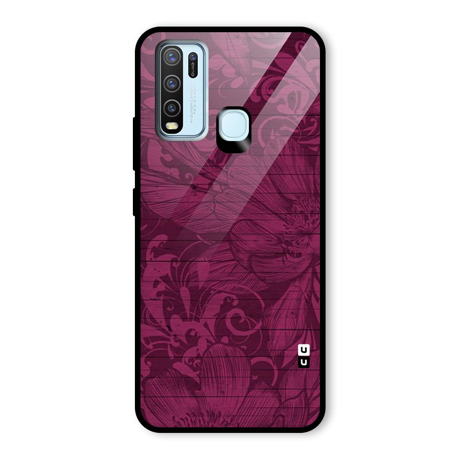 Magenta Floral Pattern Glass Back Case for Vivo Y30