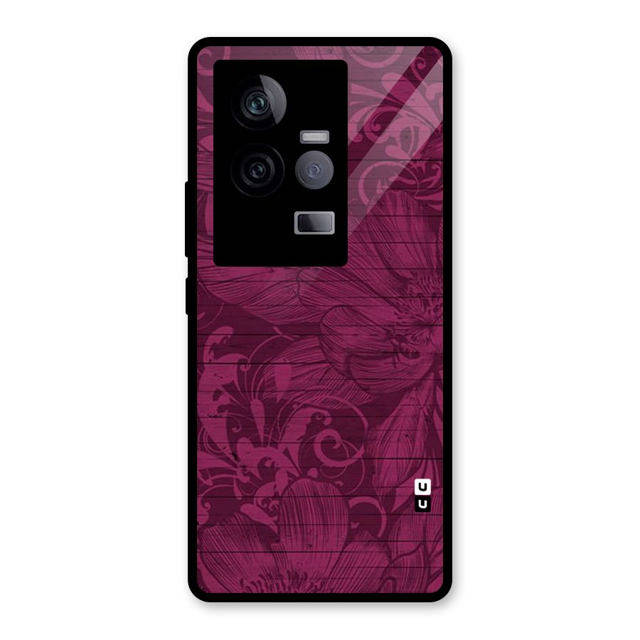 Magenta Floral Pattern Glass Back Case for Vivo iQOO 11 5G