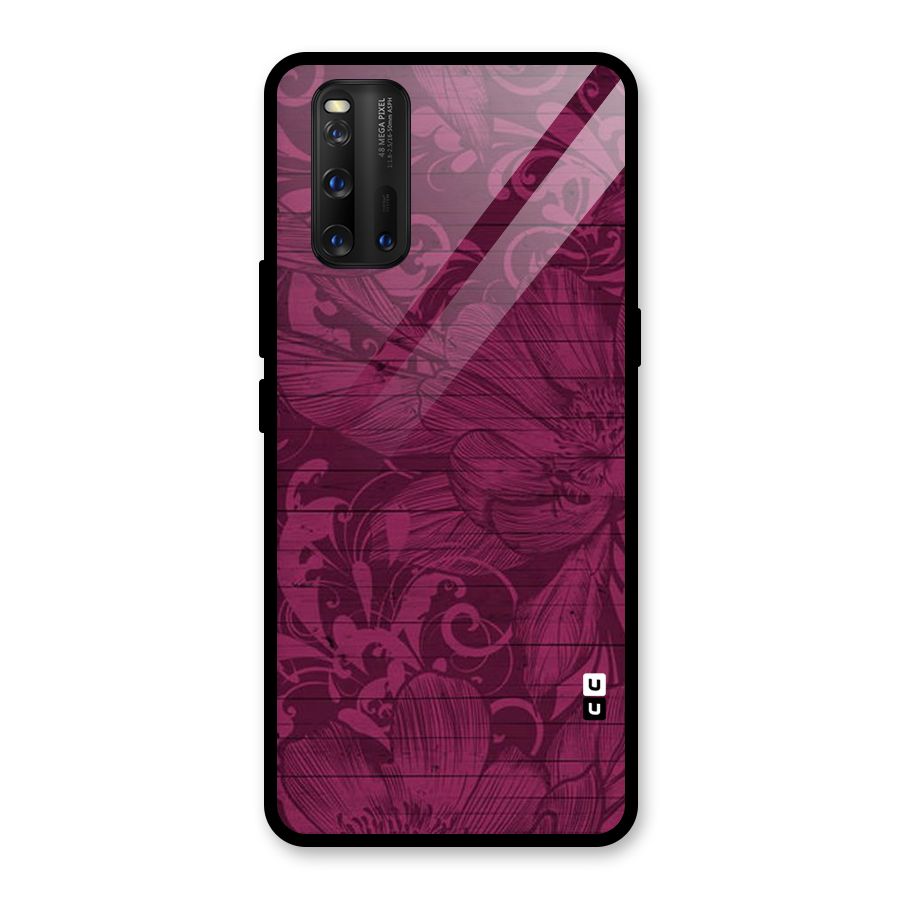 Magenta Floral Pattern Glass Back Case for Vivo iQOO 3