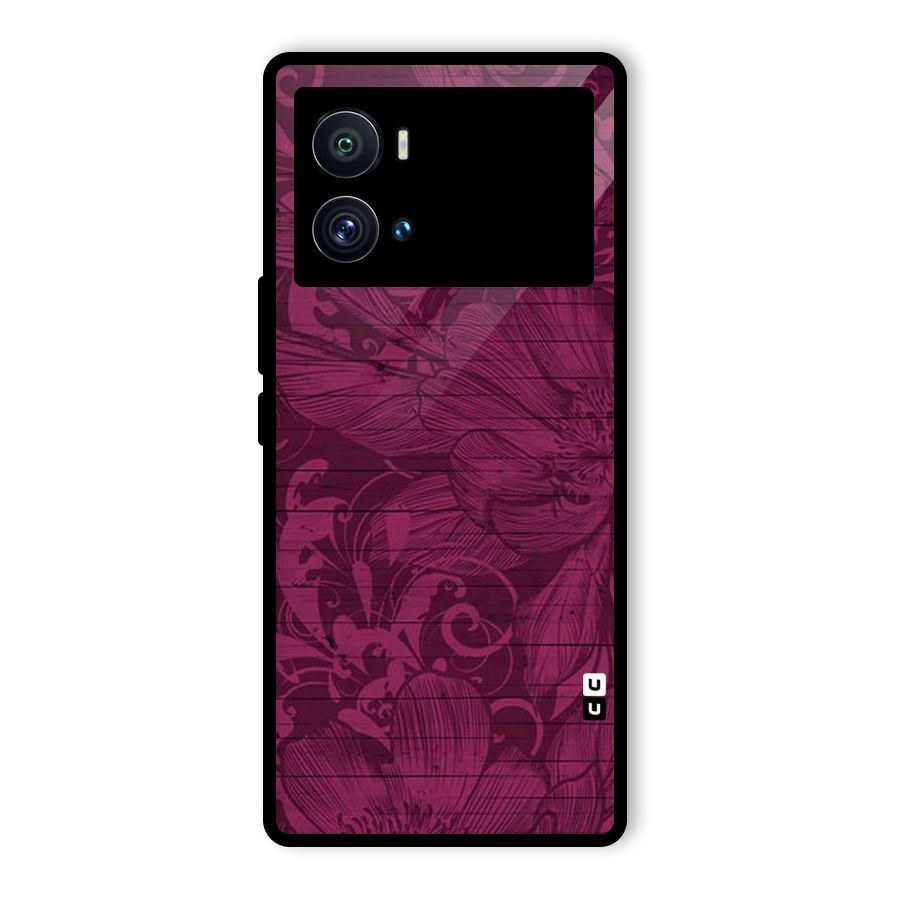 Magenta Floral Pattern Glass Back Case for Vivo iQOO 9 Pro