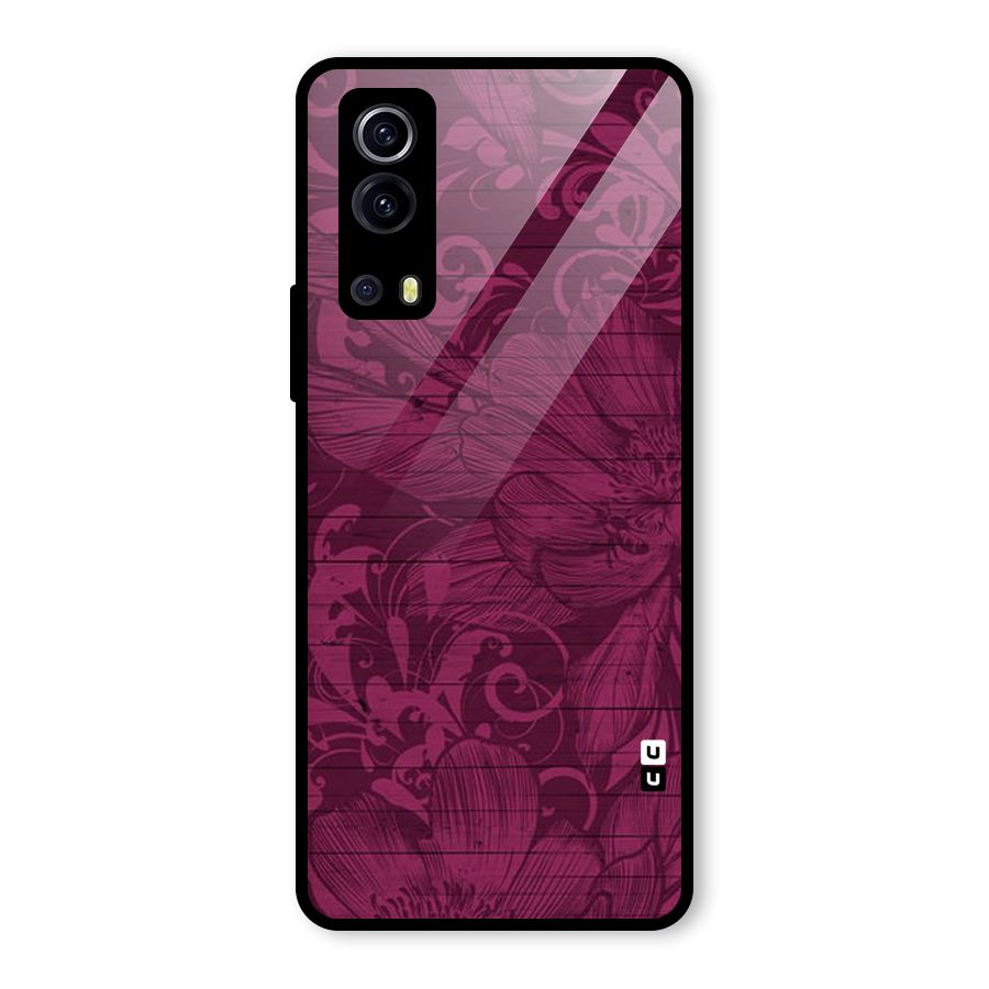 Magenta Floral Pattern Glass Back Case for Vivo iQOO Z3
