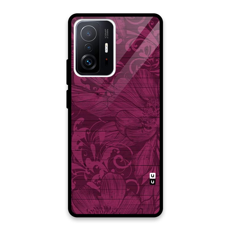 Magenta Floral Pattern Glass Back Case for Xiaomi 11T Pro