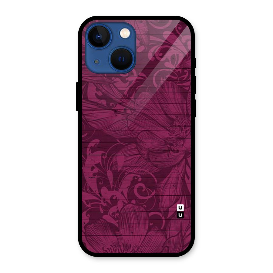 Magenta Floral Pattern Glass Back Case for iPhone 13 Mini