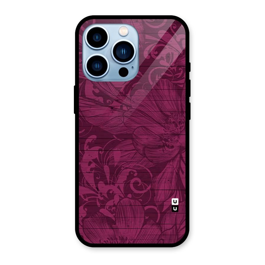 Magenta Floral Pattern Glass Back Case for iPhone 13 Pro