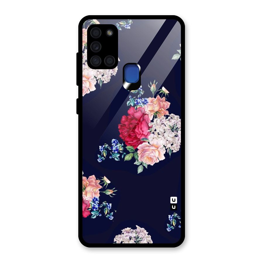 Magenta Peach Floral Glass Back Case for Galaxy A21s
