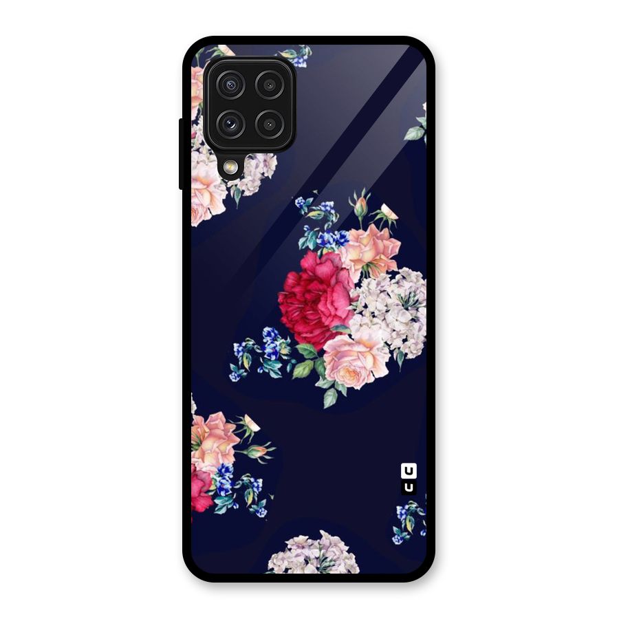 Magenta Peach Floral Glass Back Case for Galaxy A22 4G