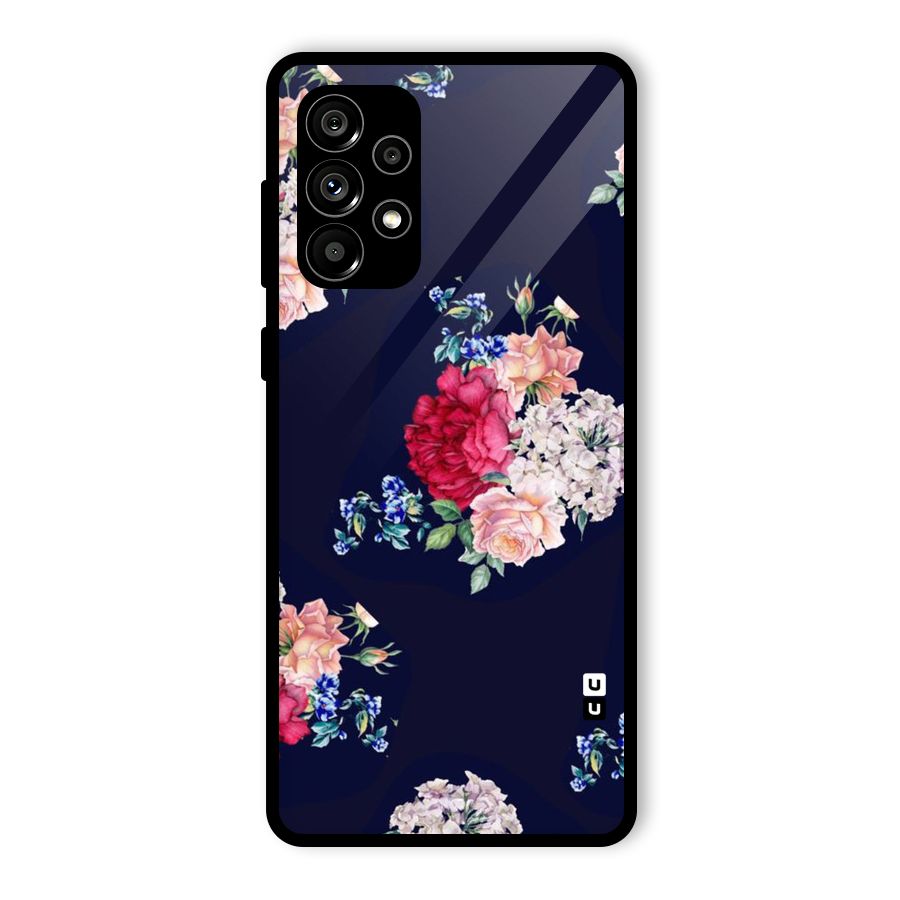 Magenta Peach Floral Glass Back Case for Galaxy A73 5G