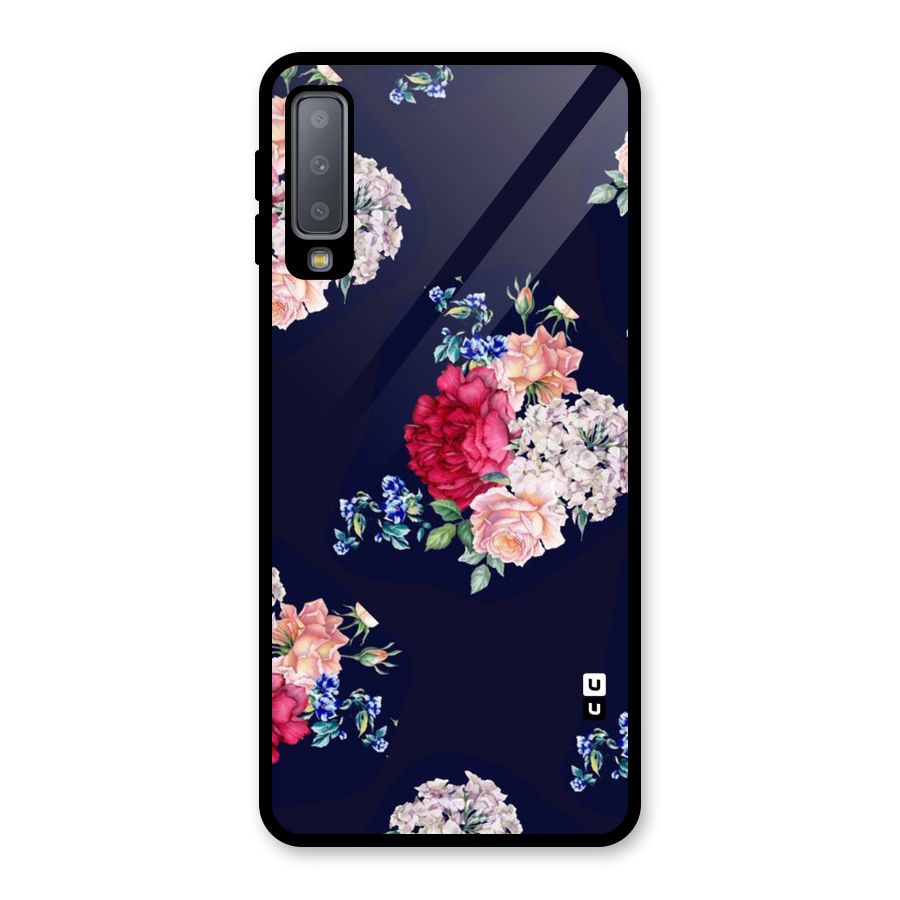 Magenta Peach Floral Glass Back Case for Galaxy A7 (2018)