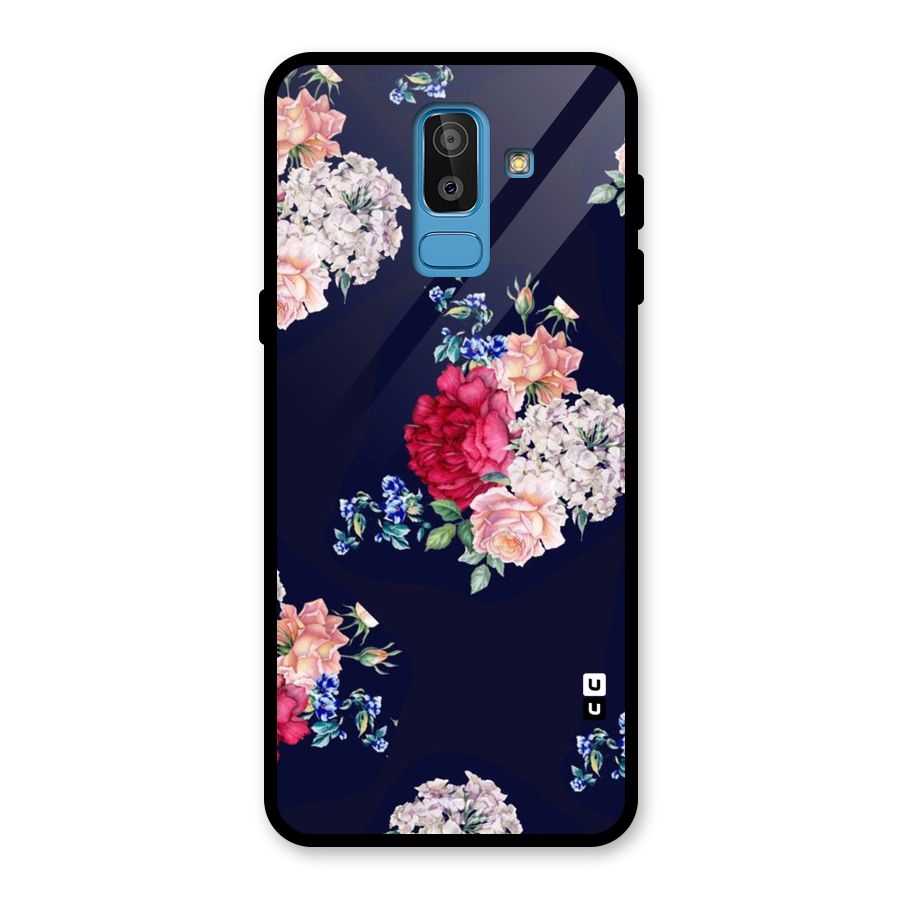Magenta Peach Floral Glass Back Case for Galaxy J8