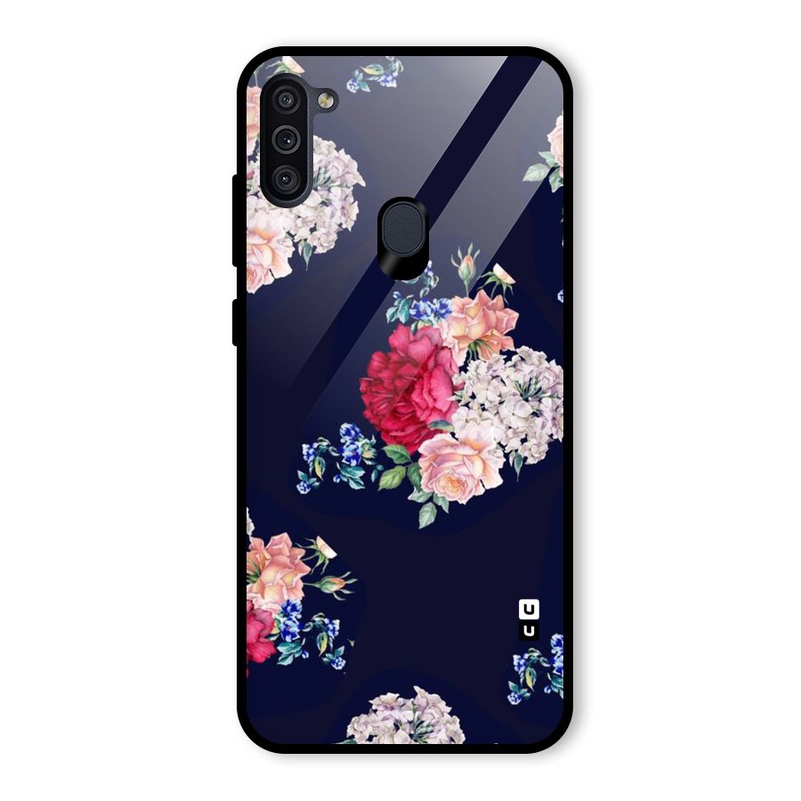 Magenta Peach Floral Glass Back Case for Galaxy M11