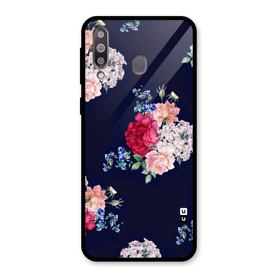 Magenta Peach Floral Glass Back Case for Galaxy M30