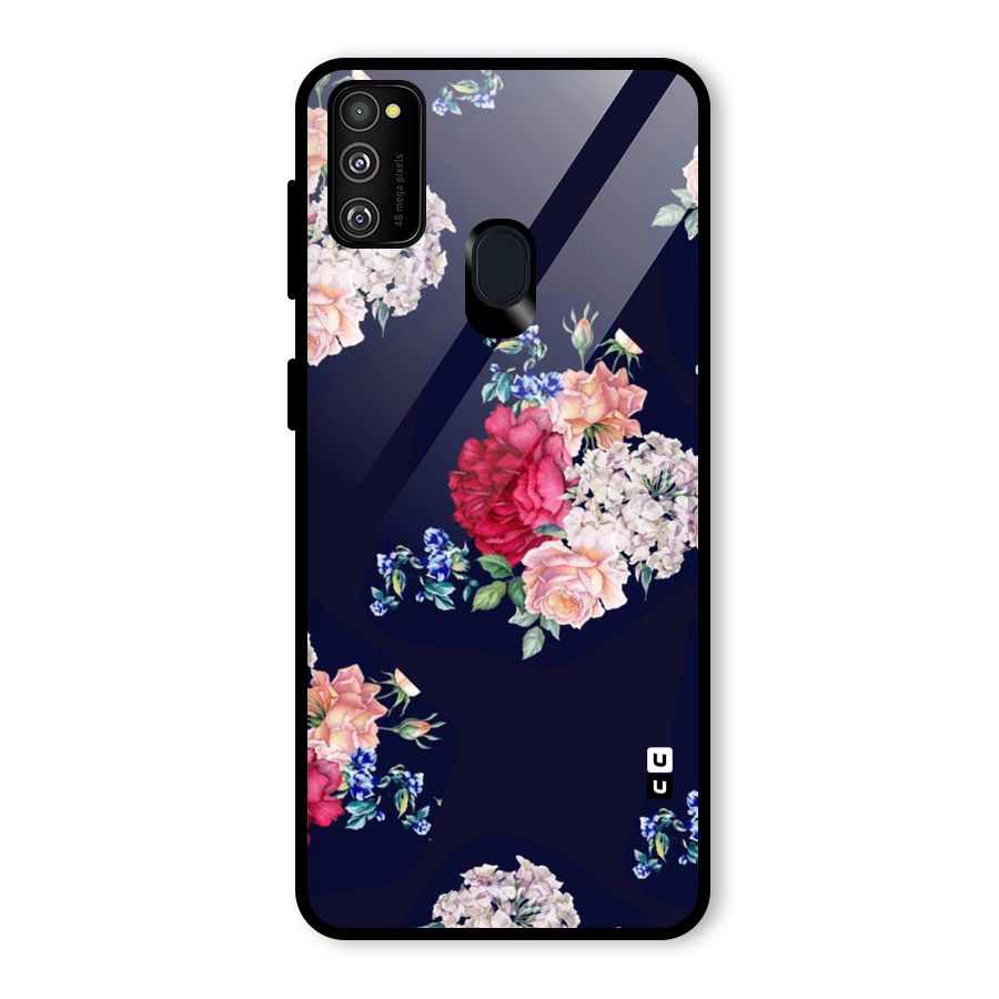 Magenta Peach Floral Glass Back Case for Galaxy M30s