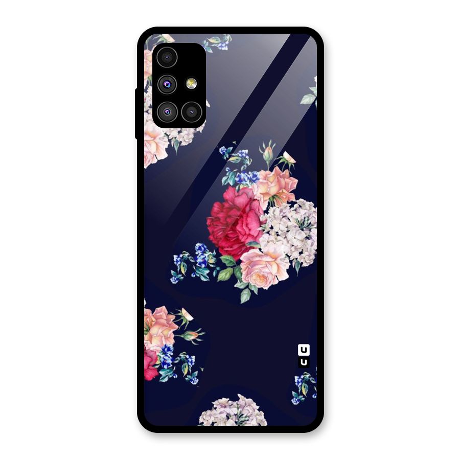 Magenta Peach Floral Glass Back Case for Galaxy M51