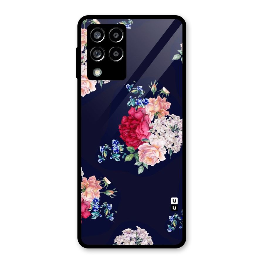 Magenta Peach Floral Glass Back Case for Galaxy M53 5G
