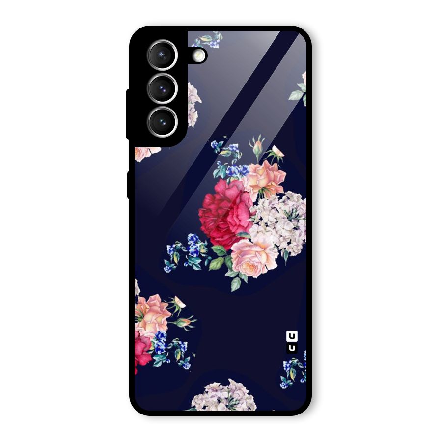 Magenta Peach Floral Glass Back Case for Galaxy S21 5G